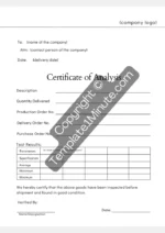 Certificate of Analysis sample