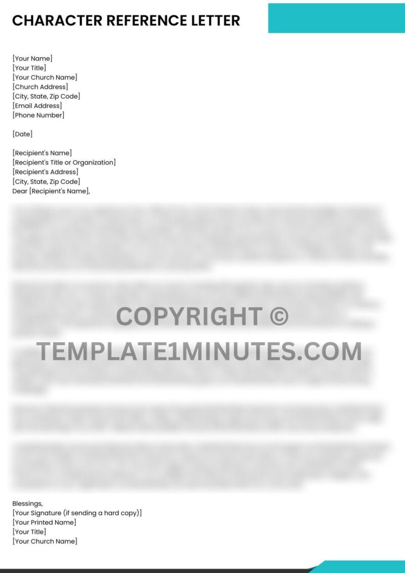 Character Reference Letter from Pastor