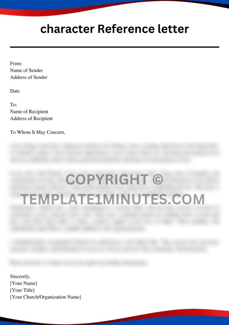 Character Reference Letter from Pastor Example