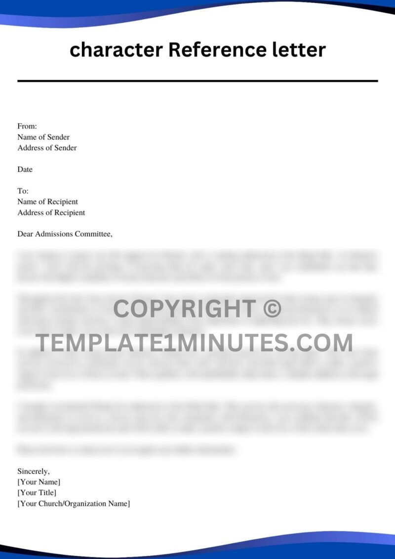 Character Reference Letter from Pastor Template