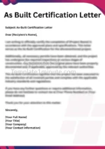 Printable As Built Certification Letter