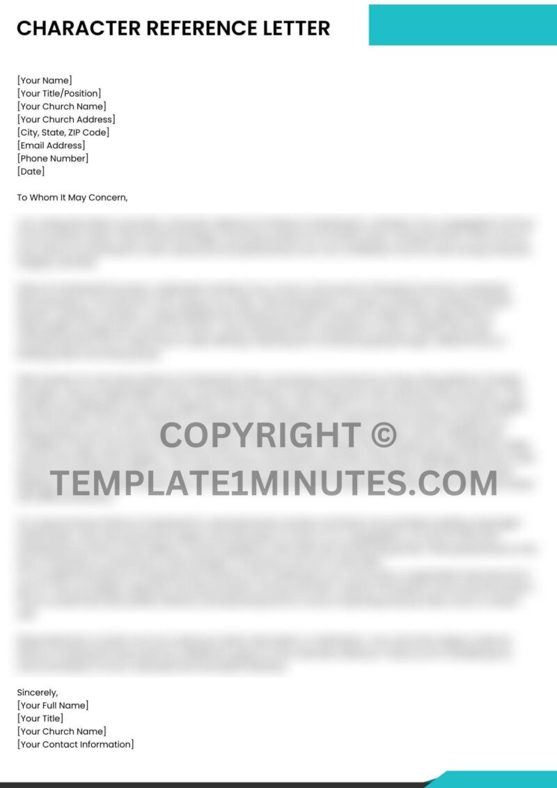 Printable Character Reference Letter from Pastor