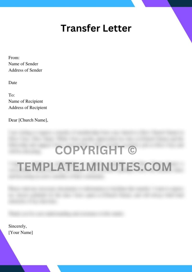 Printable Transfer Letter from One Church to Another