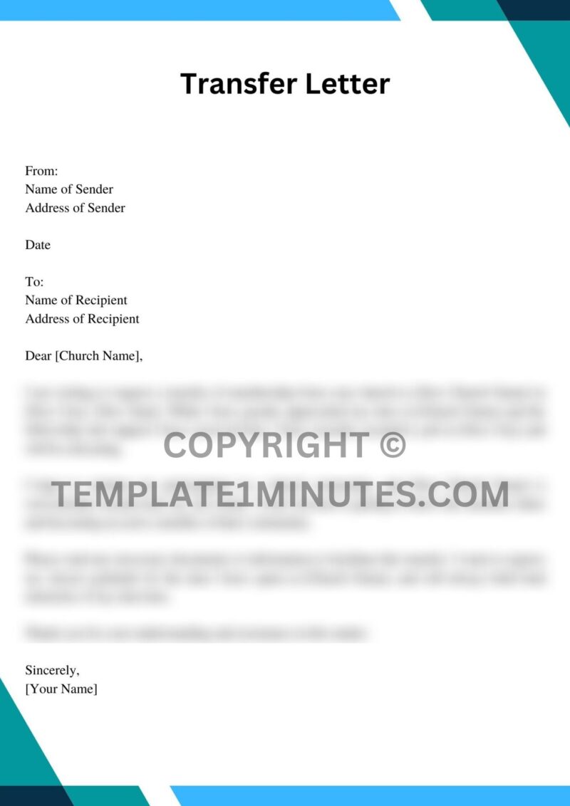 Sample Transfer Letter from One Church to Another