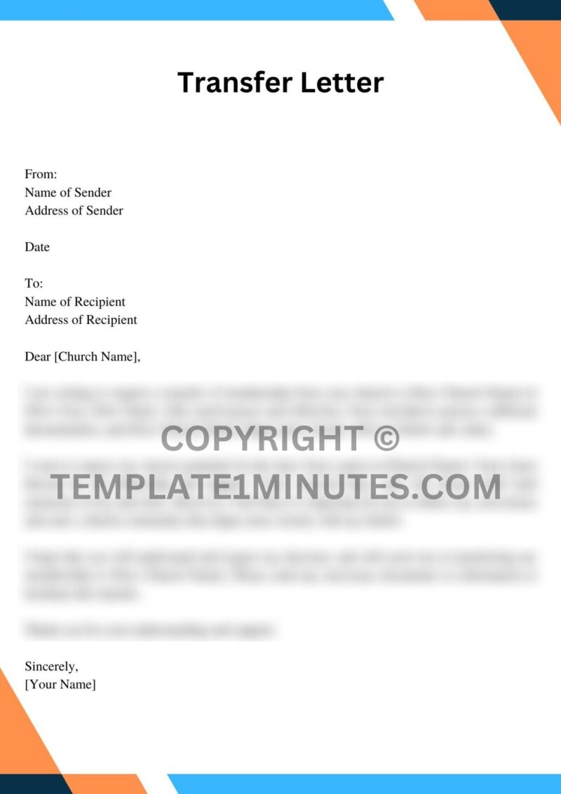 Transfer Letter from One Church to Another Example