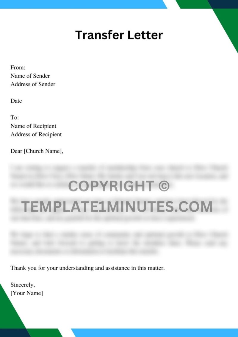 Transfer Letter from One Church to Another Sample