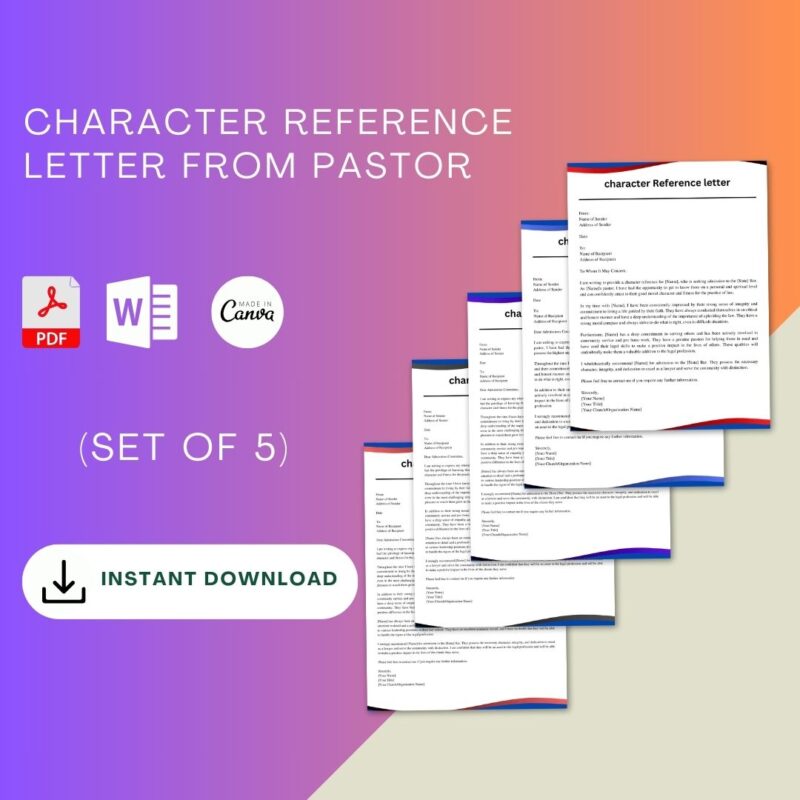 Character Reference letter from pastor