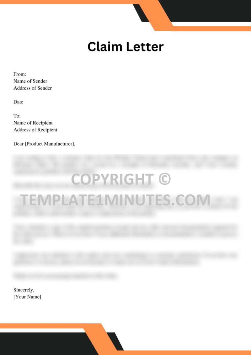 Complaint Letter For Warranty Claim Template
