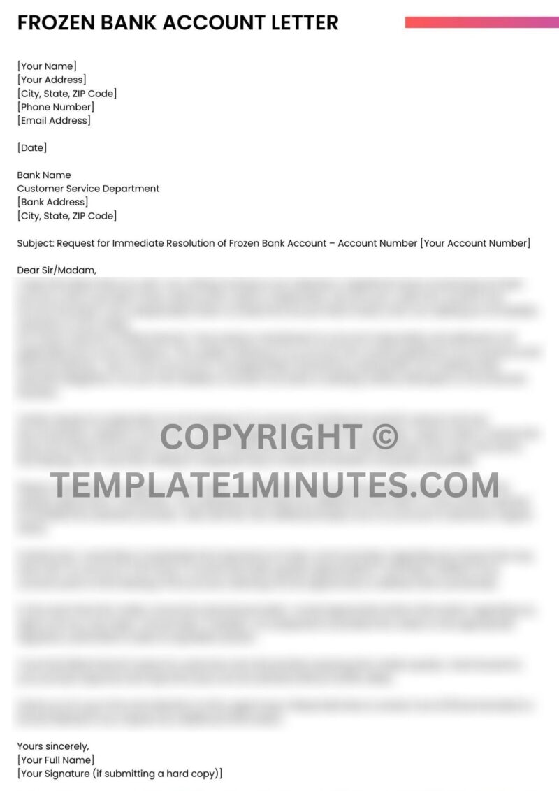Sample Frozen Bank Account Letter
