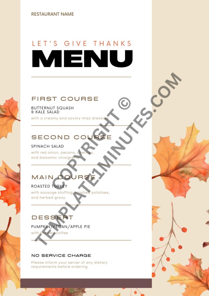 Printable Thanksgiving Menu