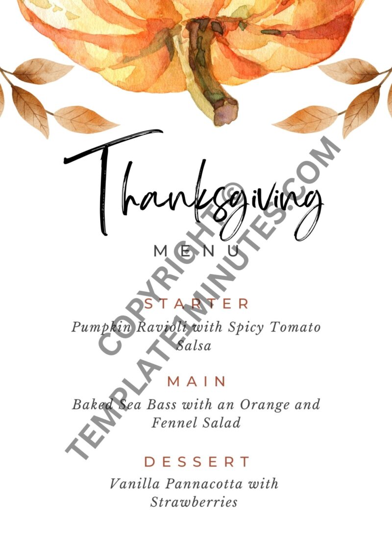 Printable Thanksgiving Menu Template