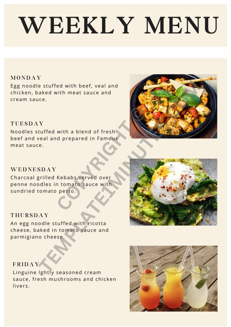 Printable Weekly Menu Template