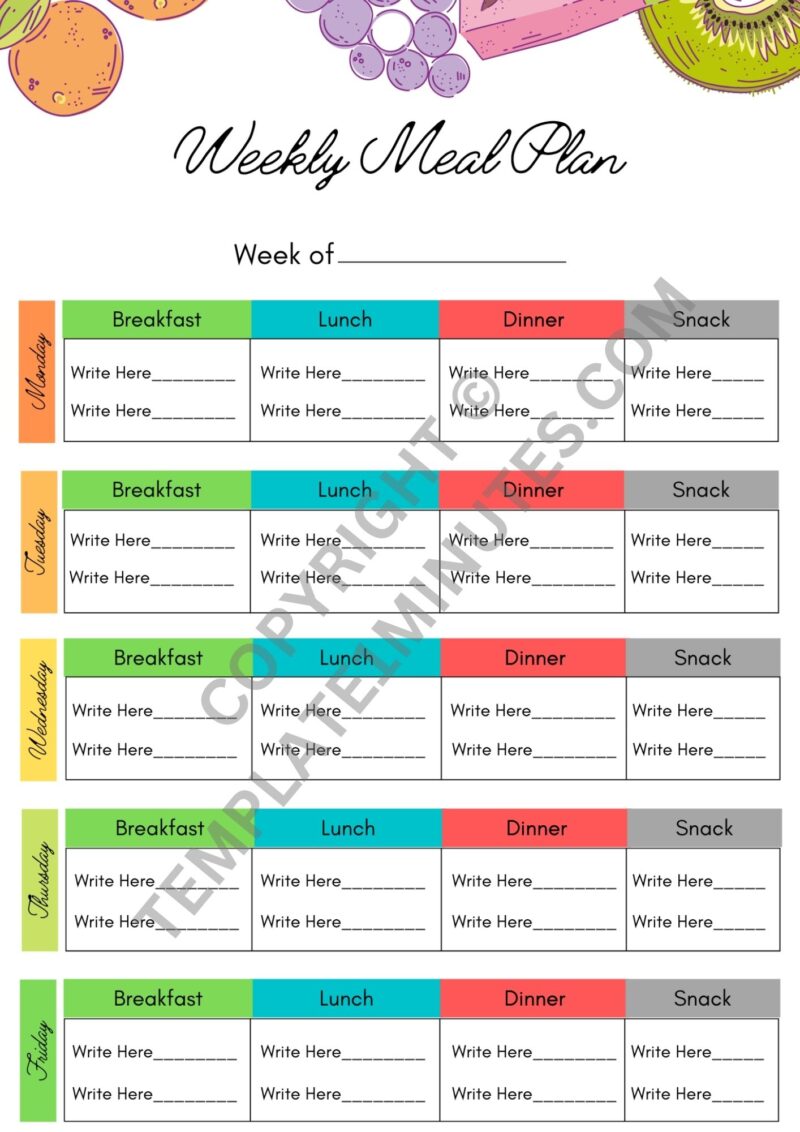 Sample Weekly Meal Planner