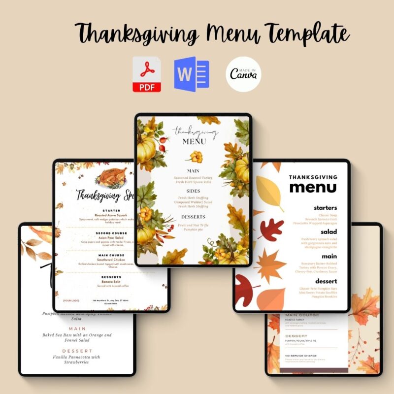 Thanksgiving Menu Template Printable