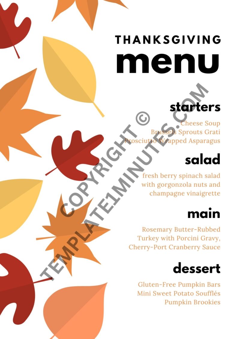 Thanksgiving Menu Templates